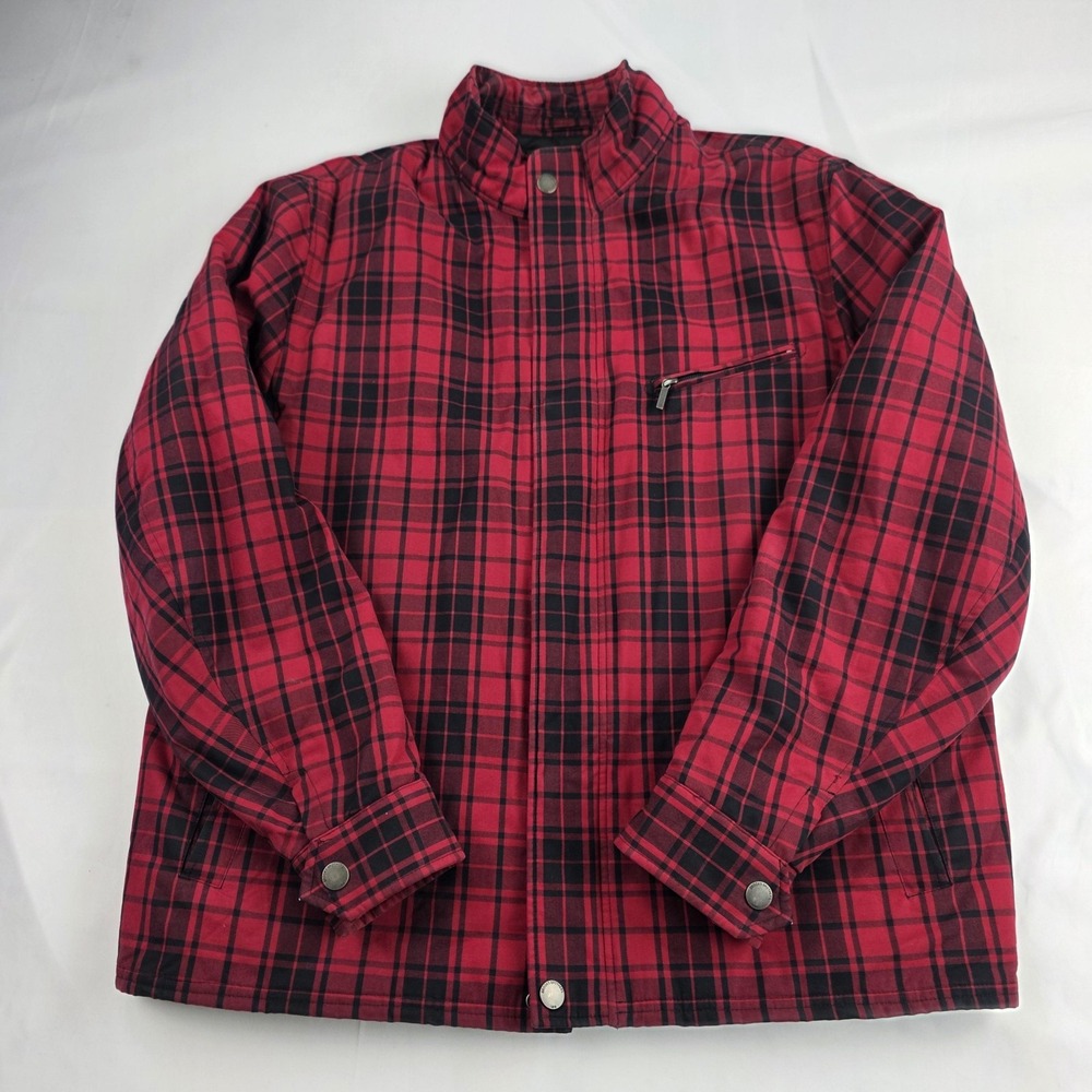 Brooks Brothers 346 Jacket Mens XL Red Plaid Quilted Cotton Full Zip Short